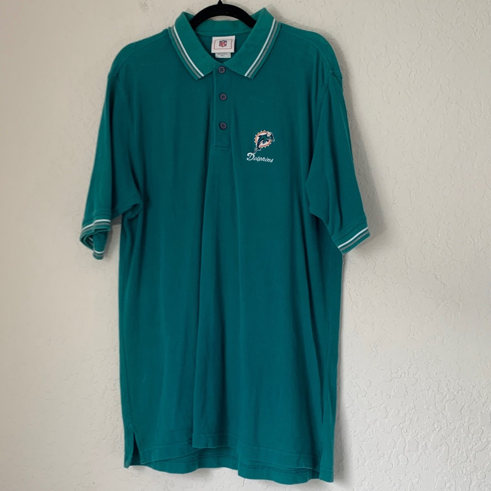 NFL Miami Dolphins Polo Shirt Mens Large Teal Embroidered Logo Sporty Fan Gift